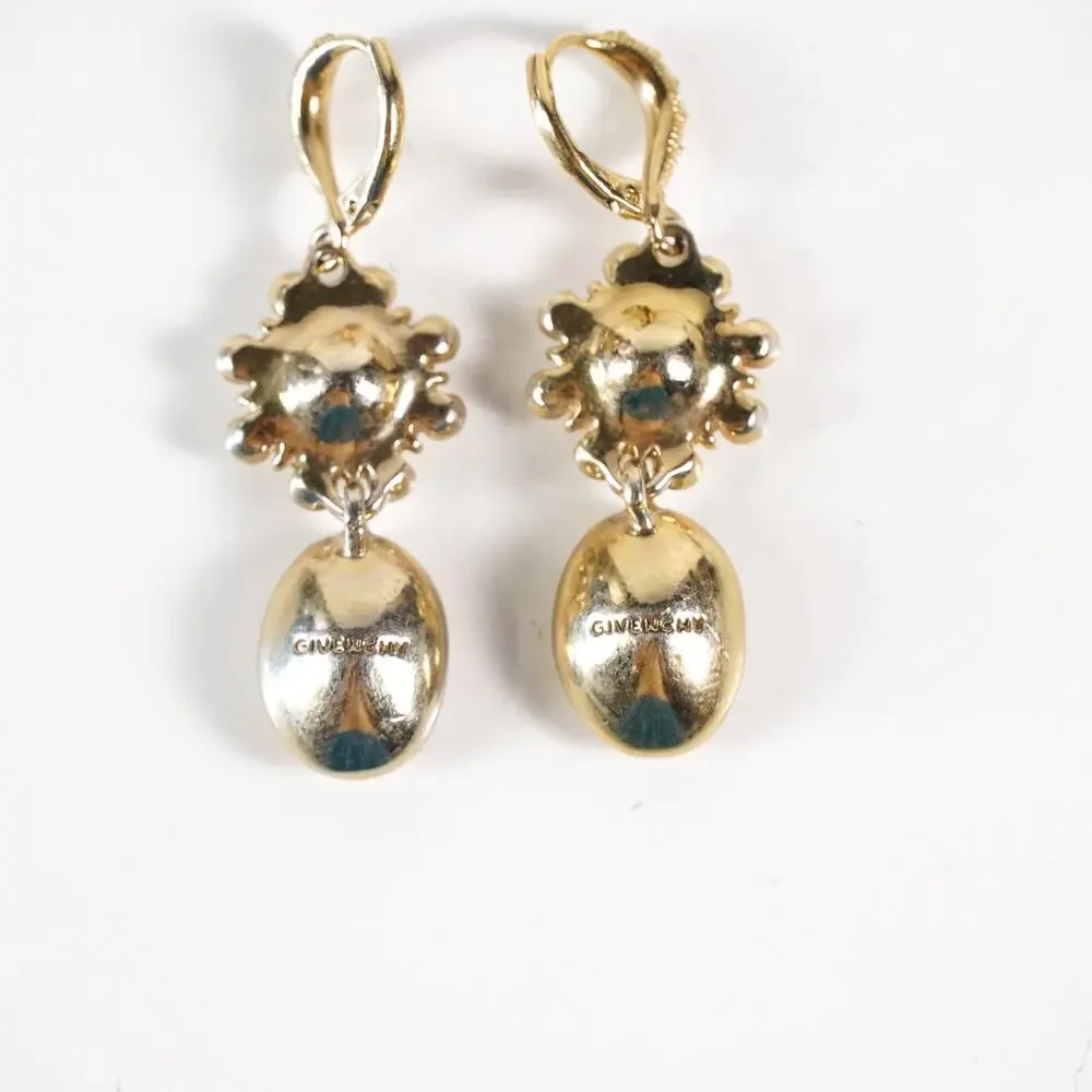Givenchy Gold Tone Crystal Chandelier Leverback Drop Earrings Elegant Jewelry - Picture 3 of 8